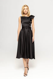 Belted viscose midi dress