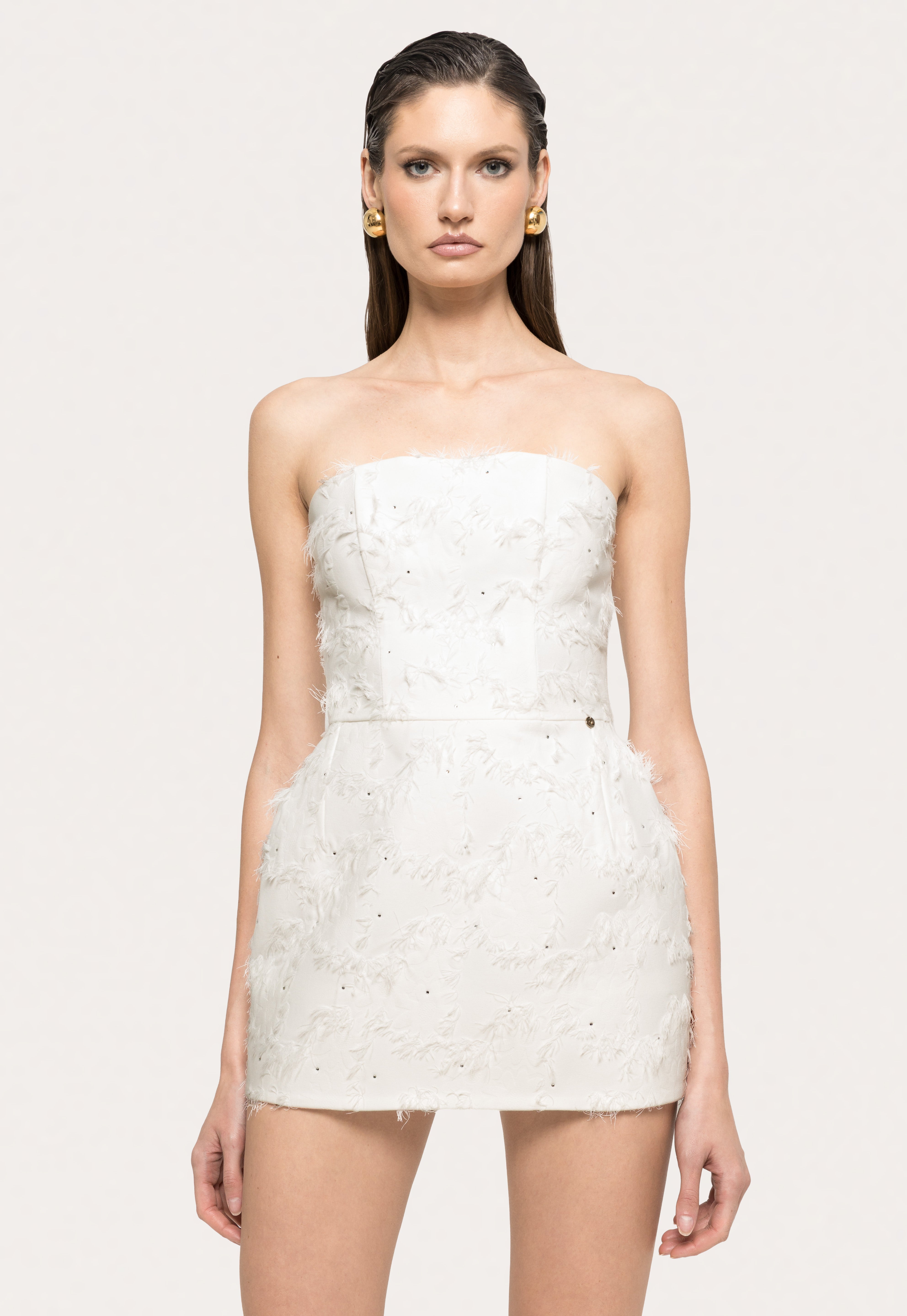 STRAPLESS TEXTURED MINI DRESS