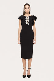 BOW TRIM MIDI DRESS