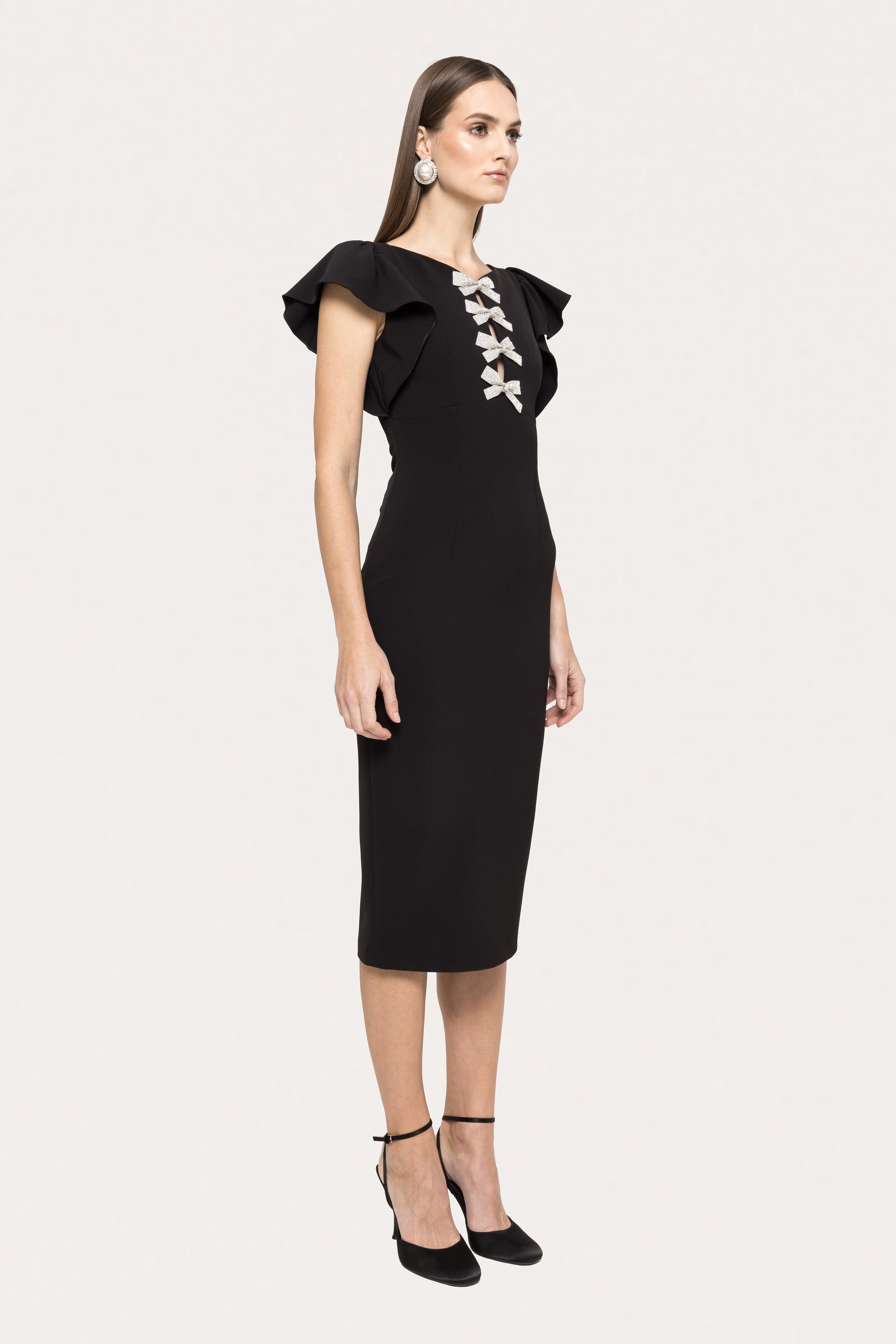 BOW TRIM MIDI DRESS