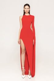 ASYMMETRIC CAPE GOWN