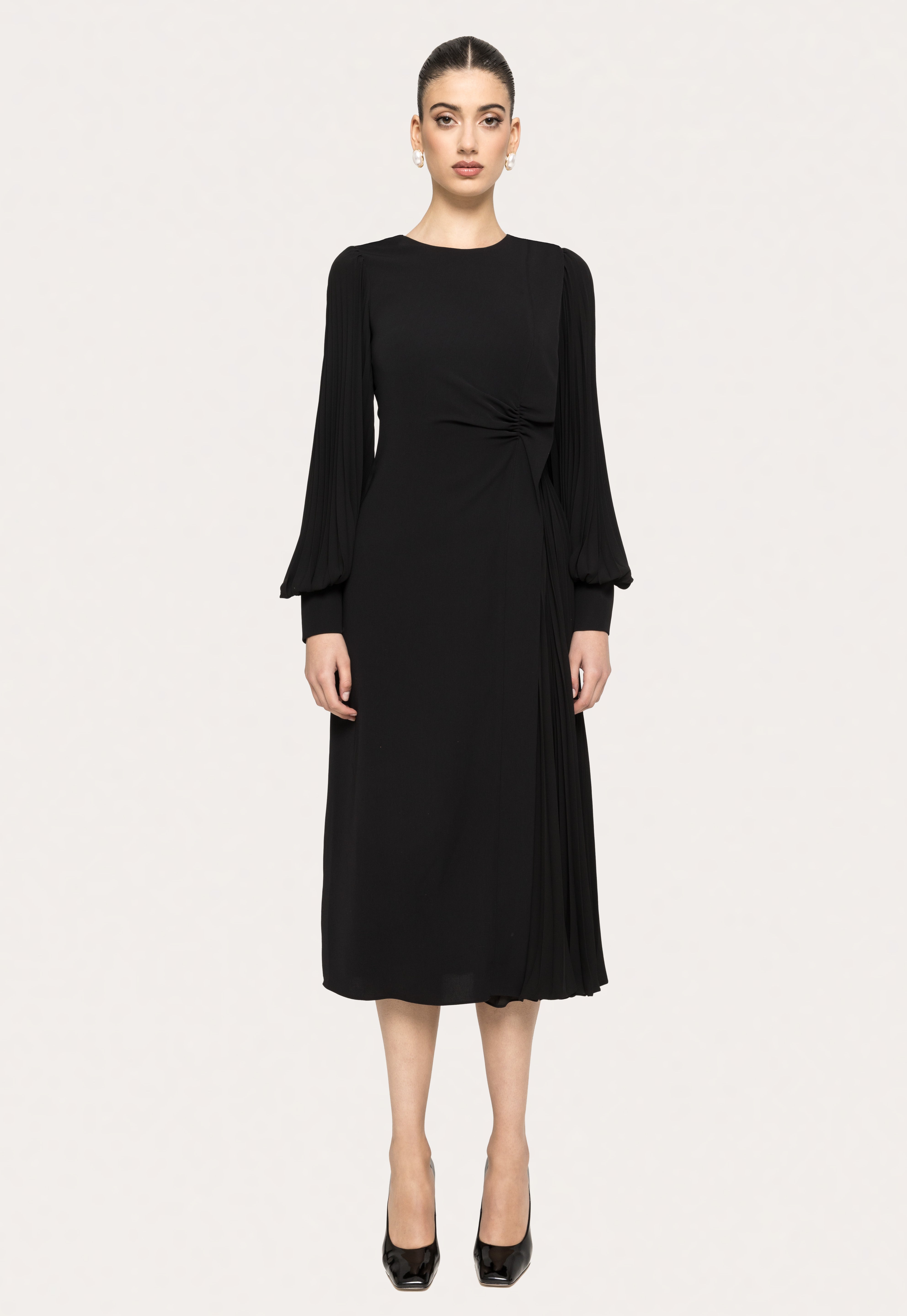 PLEATED MIDI DRESS WITH KNOT DETAIL
