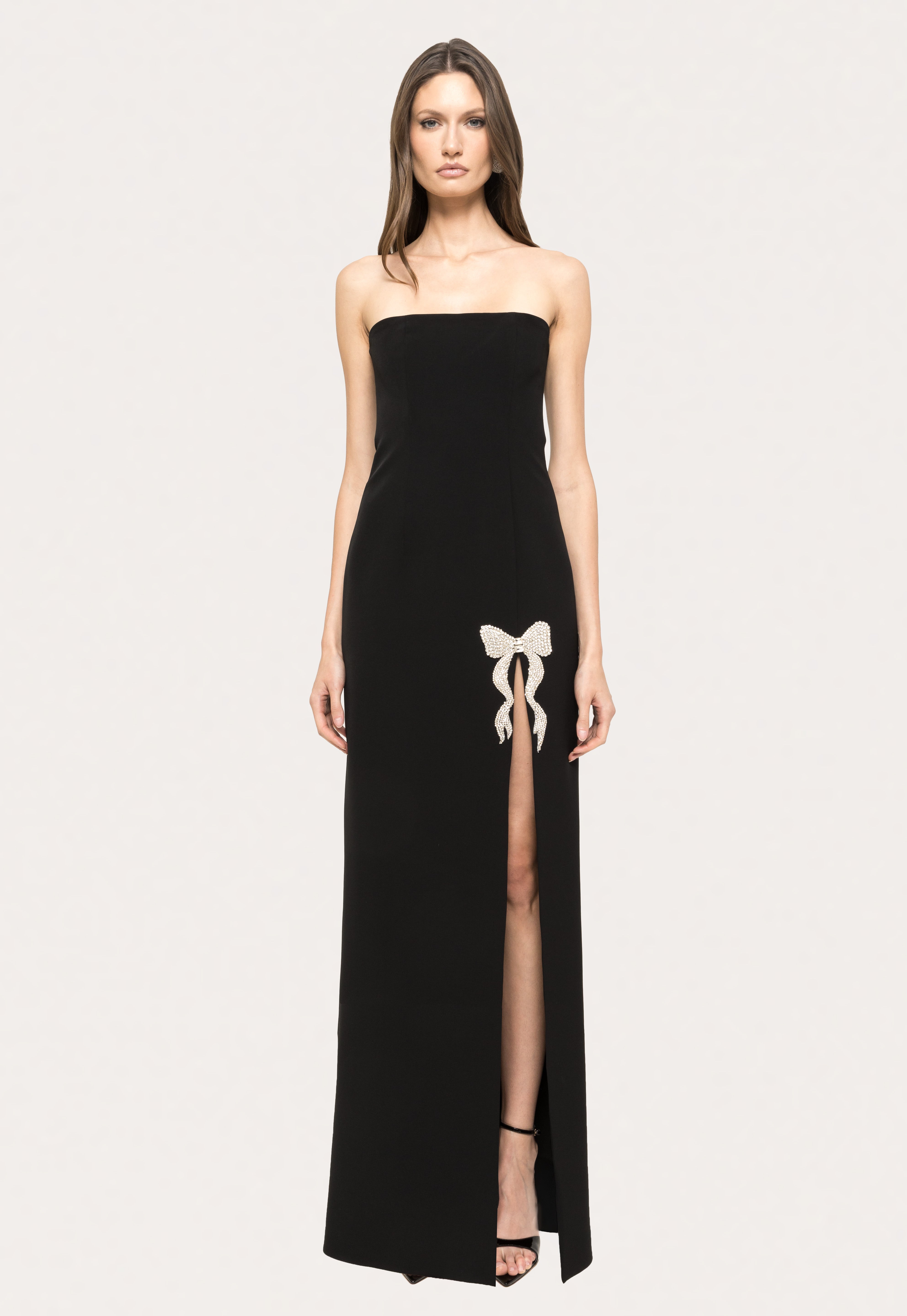 STRAPLESS BOW SLIT GOWN