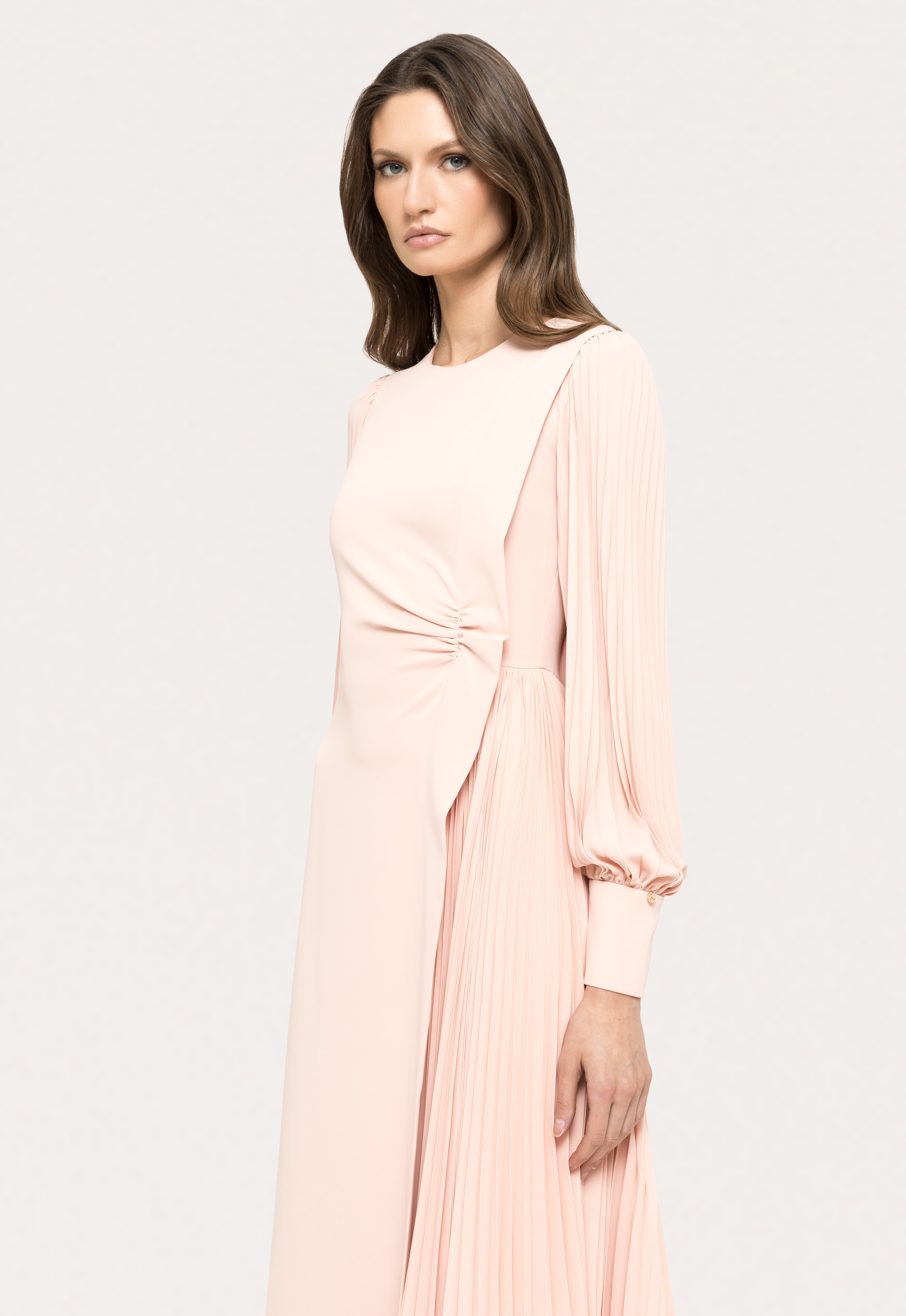PLEATED MIDI DRESS WITH KNOT DETAIL
