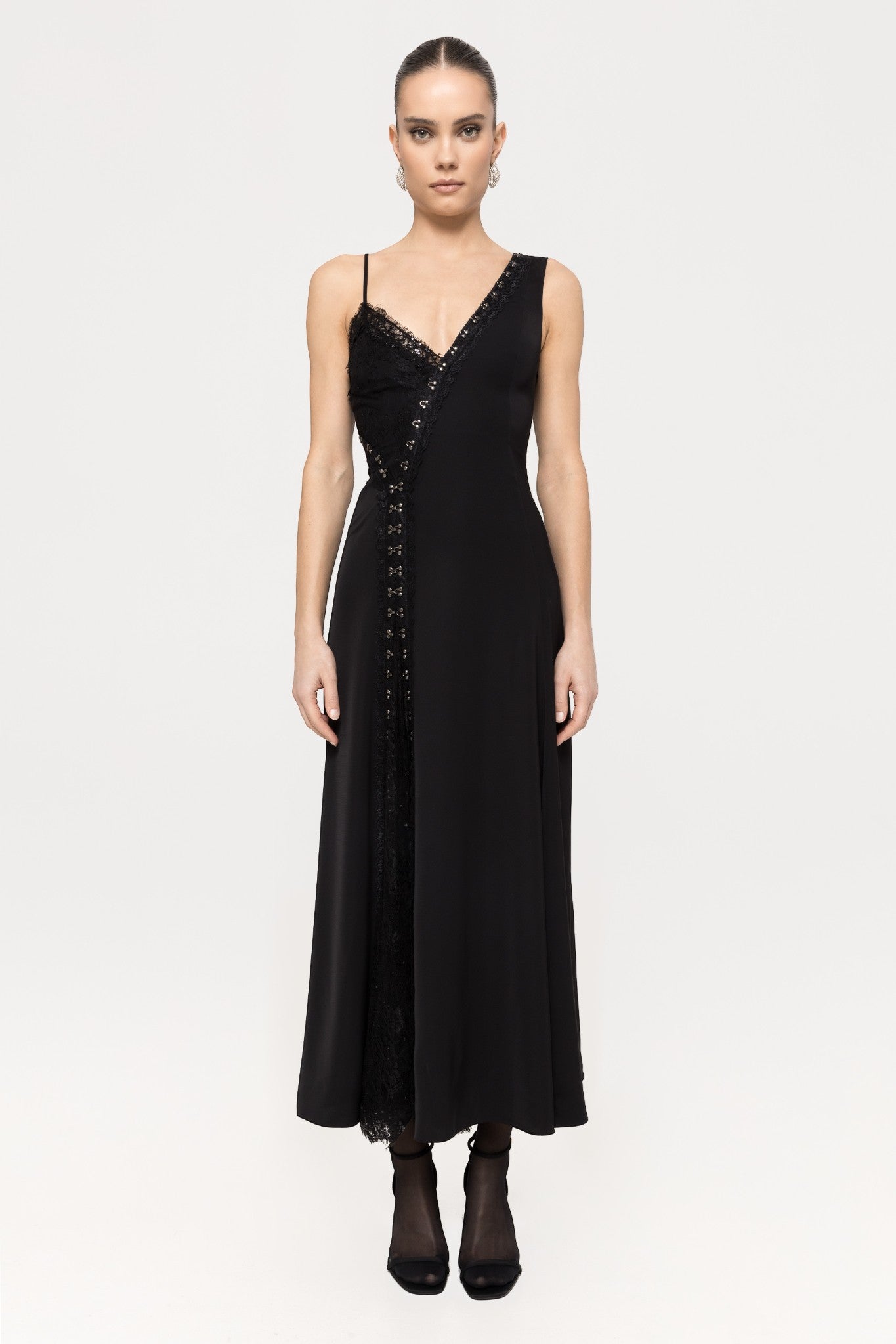 ASYMMETRIC LACE TRIM DRESS