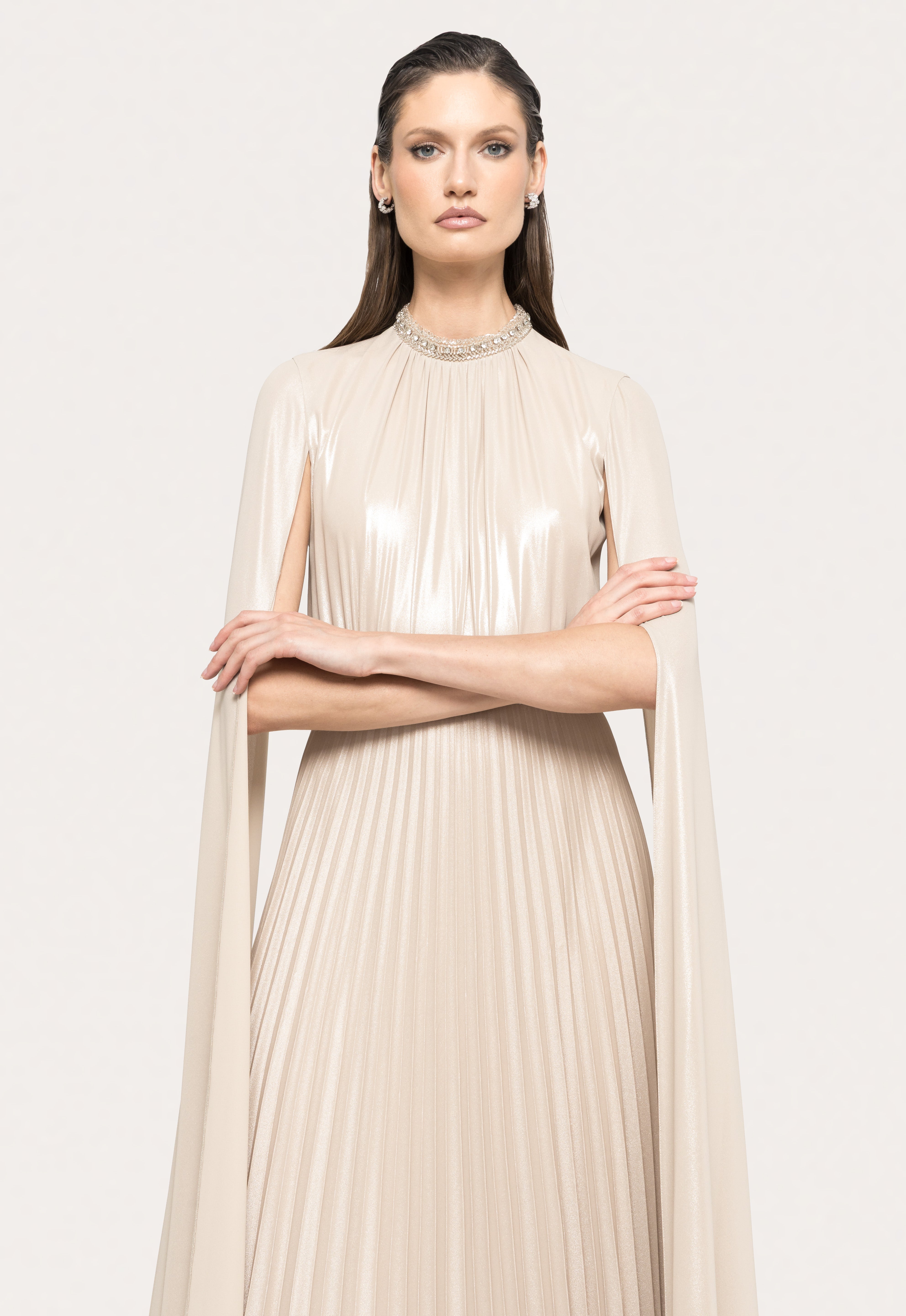 PLEATED CAPE GOWN