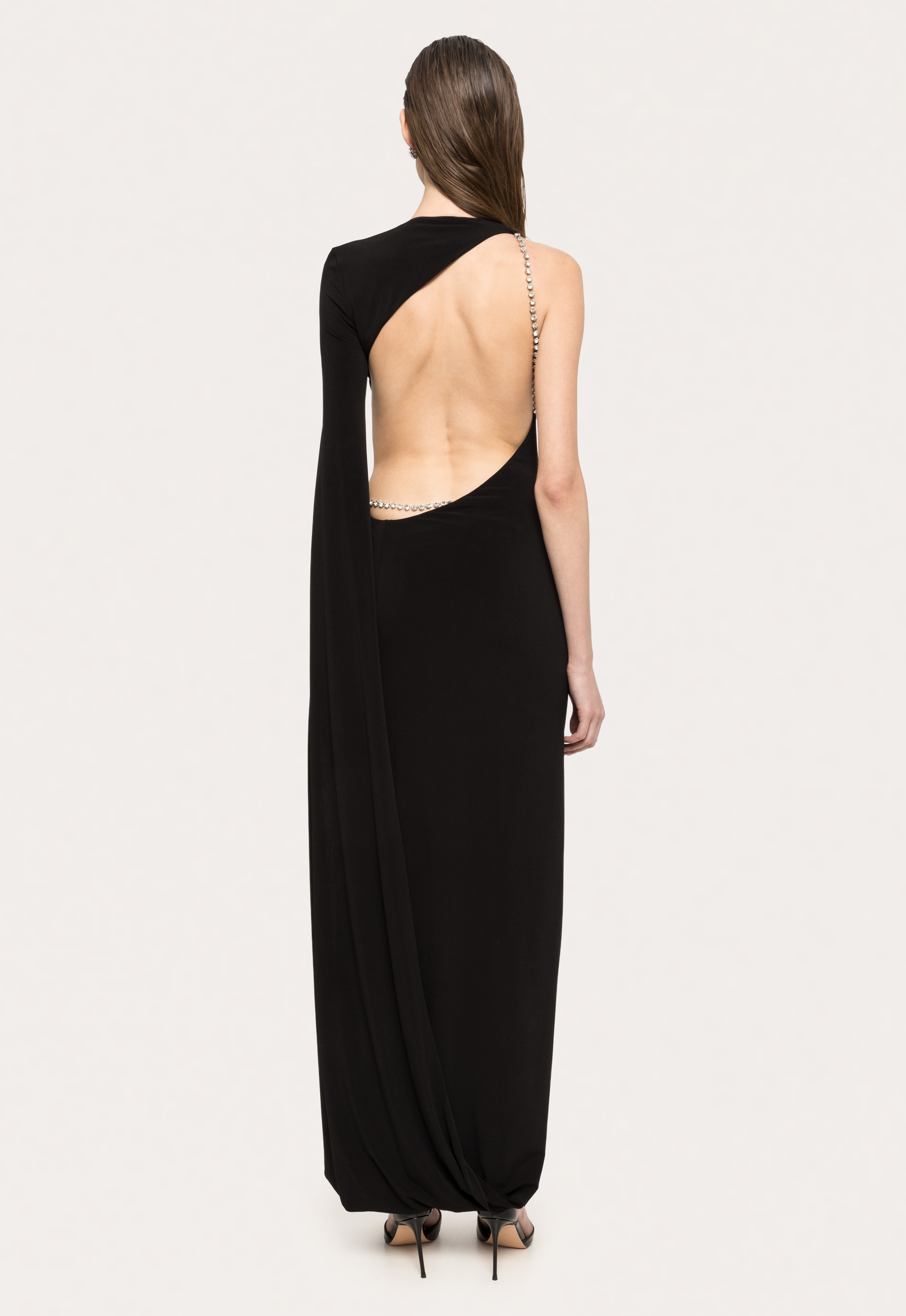ASYMMETRIC CAPE GOWN