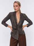 STRIPED WRAP JACKET WITH METAL BAR CLOSURE