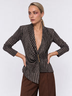 STRIPED WRAP JACKET WITH METAL BAR CLOSURE