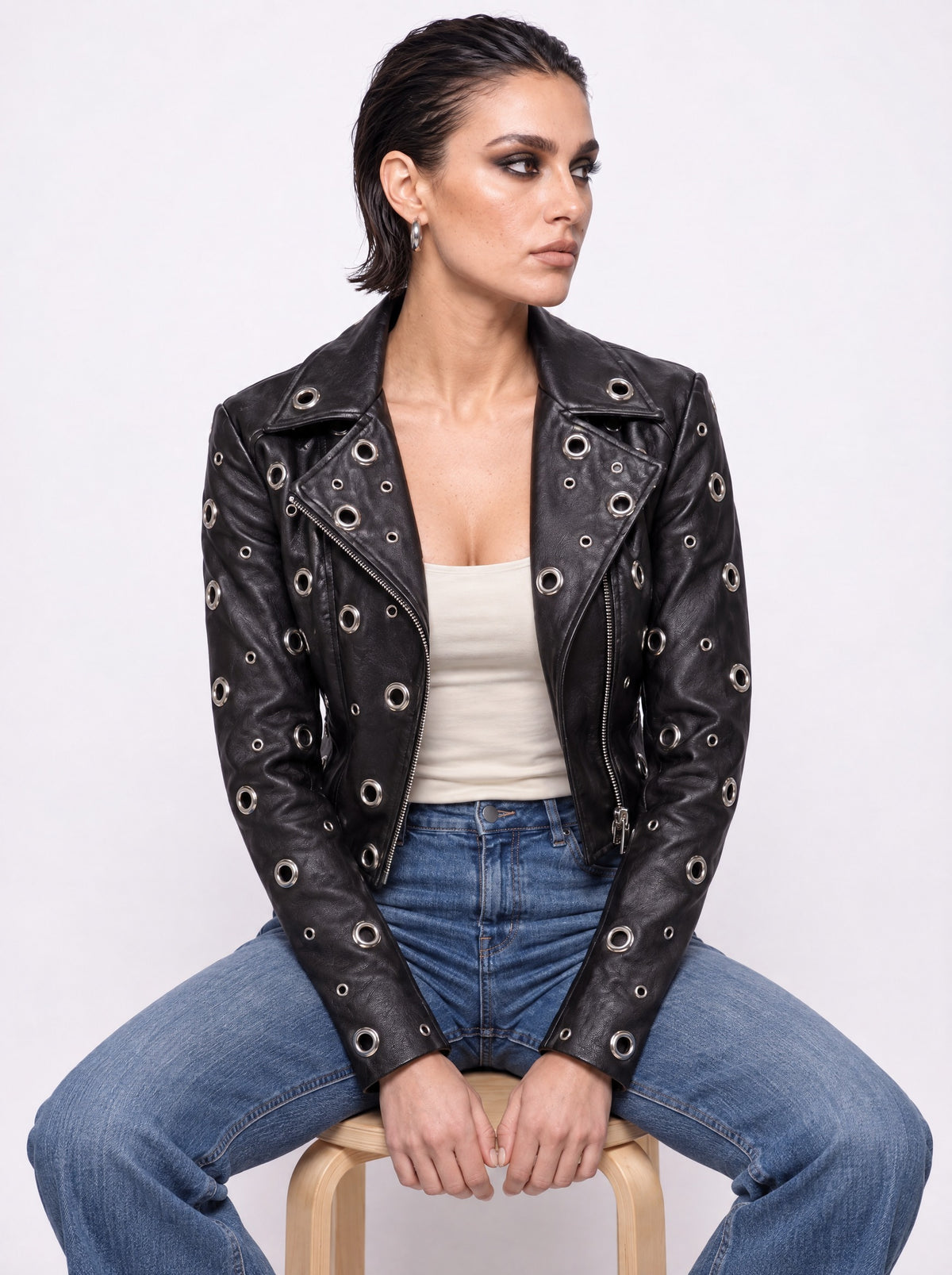 STUDDED LEATHER BIKER JACKET