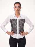 LACE PANEL CRYSTAL BUTTON SHIRT