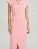 TOPSTITCH DETAIL V-NECK MIDI DRESS