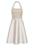 EMBELLISHED HALTER SATIN DRESS