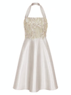EMBELLISHED HALTER SATIN DRESS