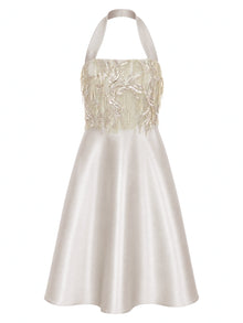 EMBELLISHED HALTER SATIN DRESS