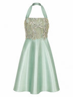 EMBELLISHED HALTER SATIN DRESS