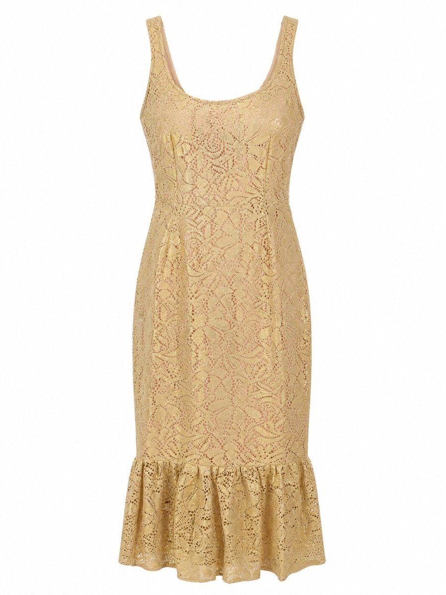 METALLIC LACE FLOUNCE DRESS