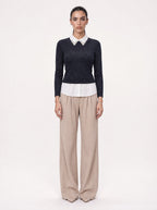 JEWELLED COLLAR SPARKLE KNIT SHIRT