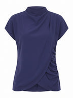 RUCHED WRAP-FRONT FUNNEL NECK BLOUSE