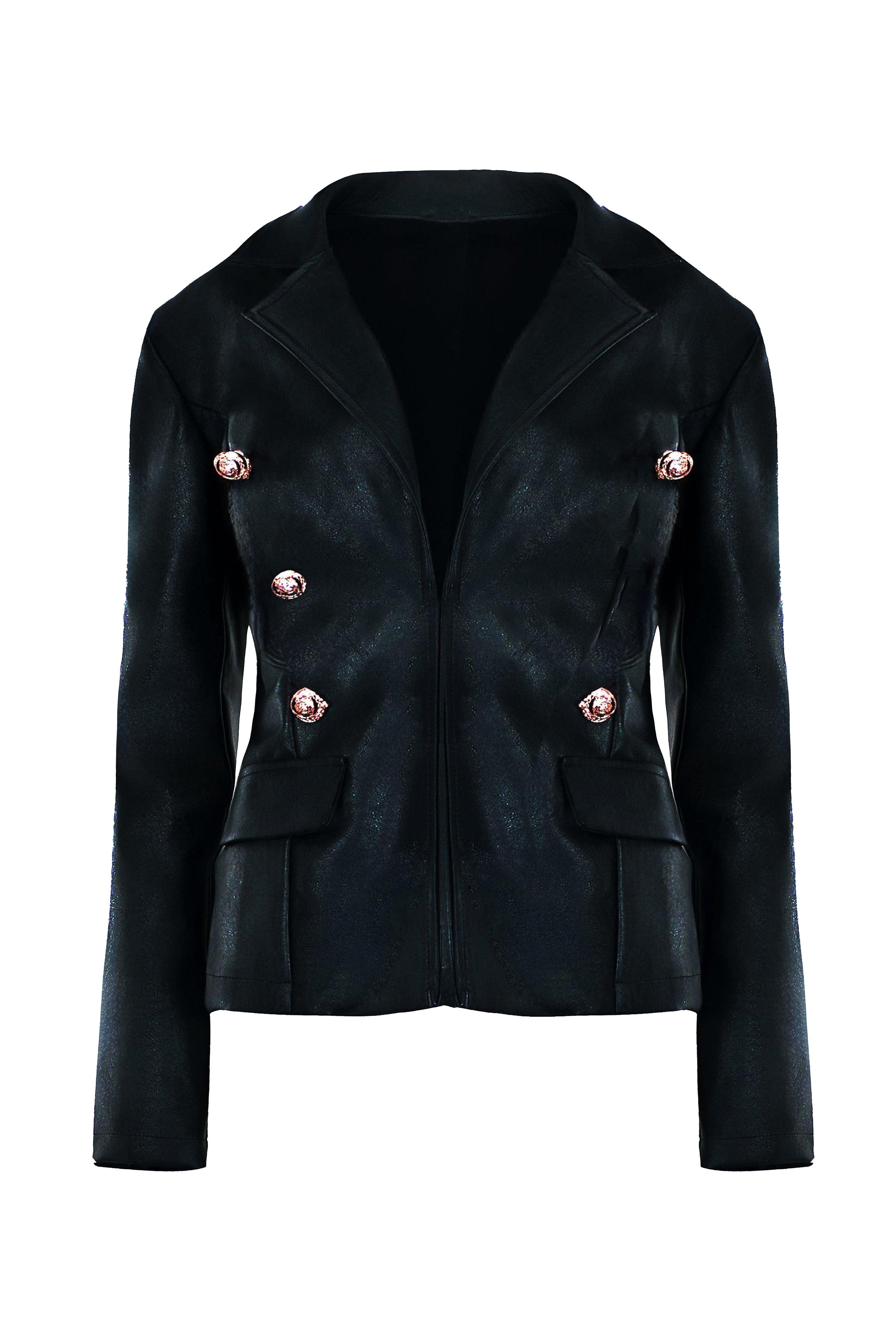 DOUBLE-BREASTED FAUX LEATHER JACKET