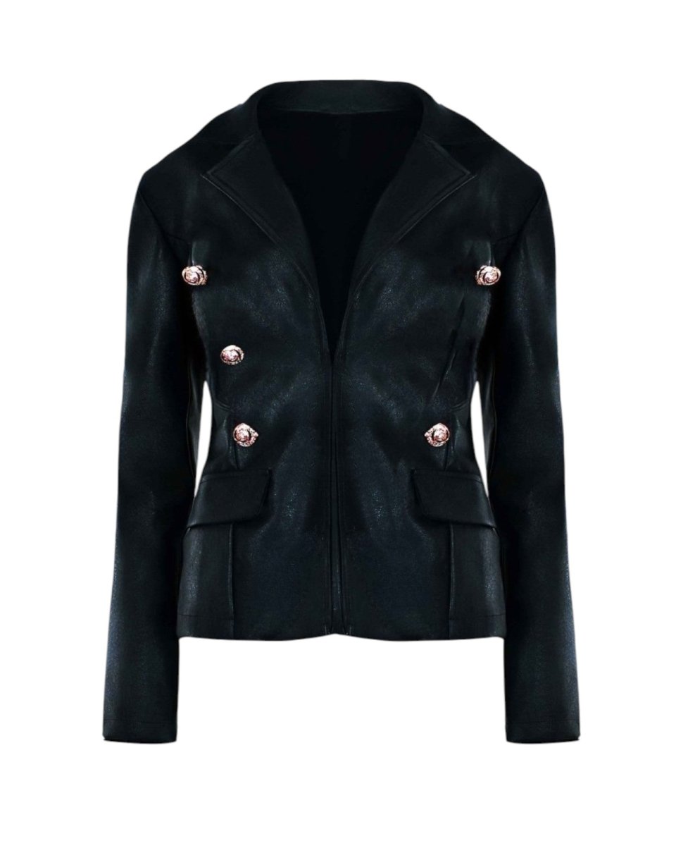 DOUBLE-BREASTED FAUX LEATHER JACKET