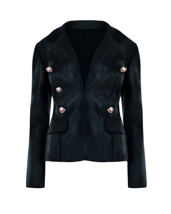 DOUBLE-BREASTED FAUX LEATHER JACKET
