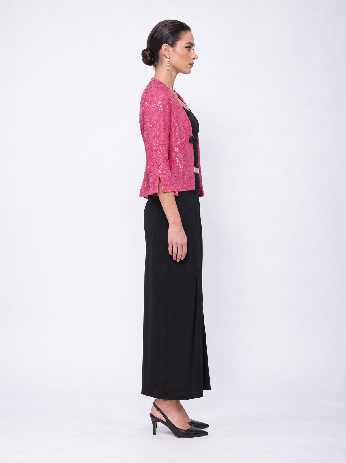 SEQUINNED COLLARLESS ONE-BUTTON JACKET