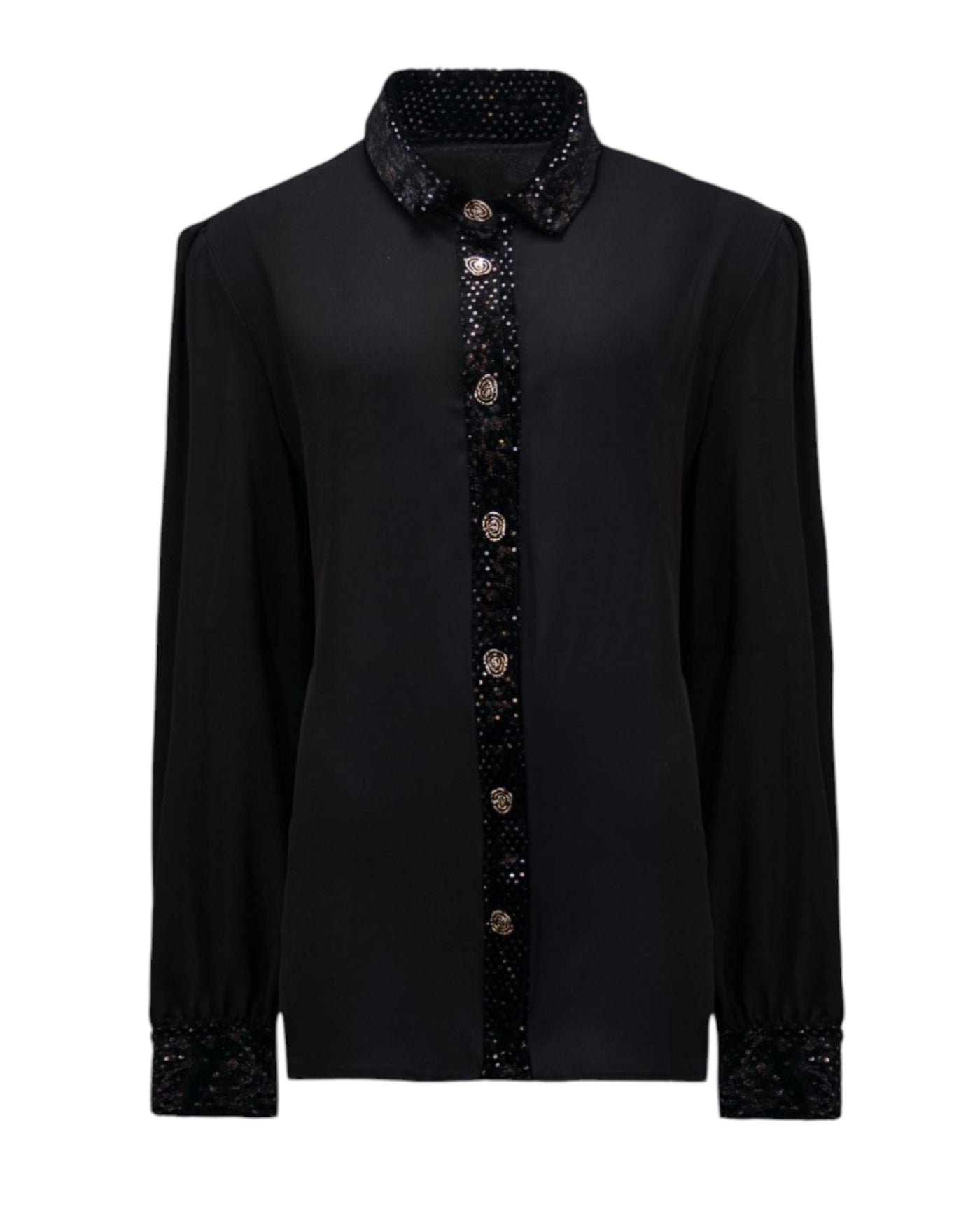 SEQUIN-TRIMMED BUTTON-UP BLOUSE