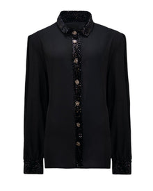 SEQUIN-TRIMMED BUTTON-UP BLOUSE