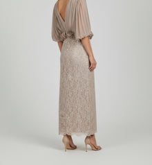 PLEATED BLOUSON LACE MIDI DRESS