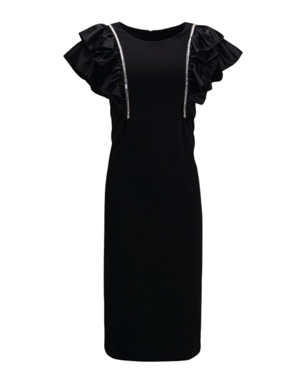 RUFFLE-SHOULDER EMBELLISHED DRESS