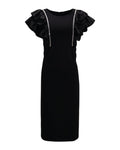 RUFFLE-SHOULDER EMBELLISHED DRESS