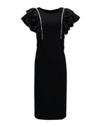 RUFFLE-SHOULDER EMBELLISHED DRESS