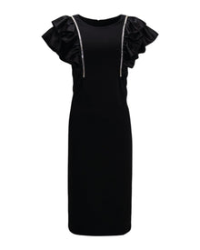 RUFFLE-SHOULDER EMBELLISHED DRESS