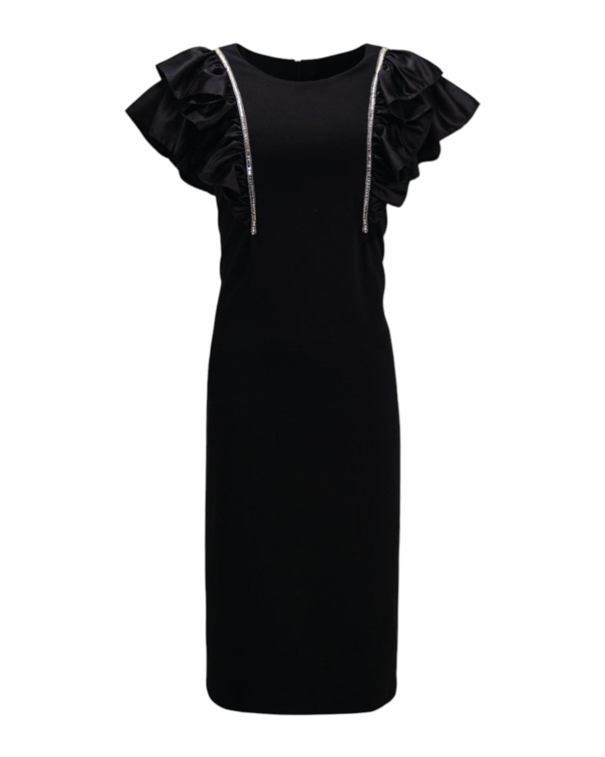 RUFFLE-SHOULDER EMBELLISHED DRESS