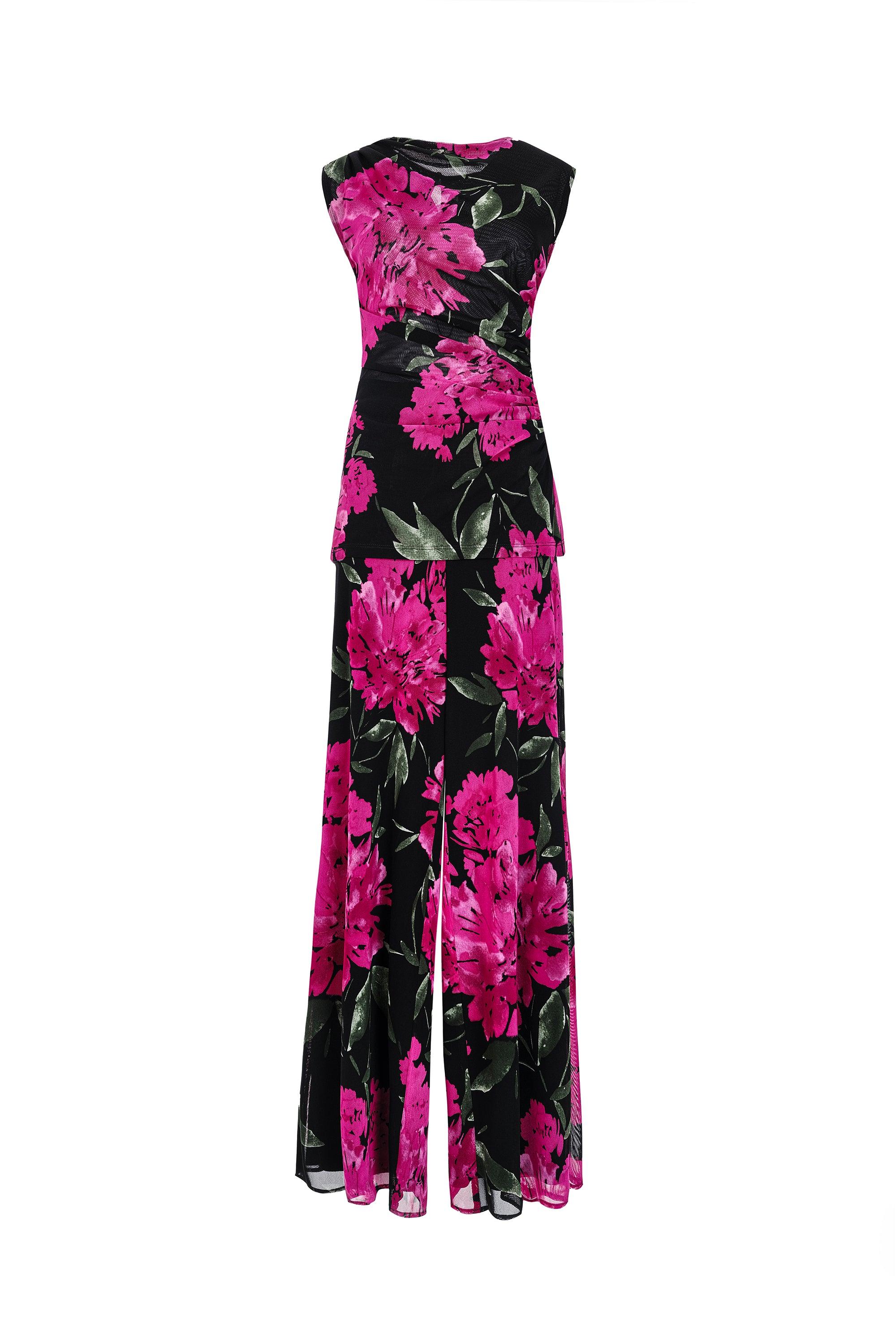 Flower Print Bustier and Chiffon Layered Pant Set