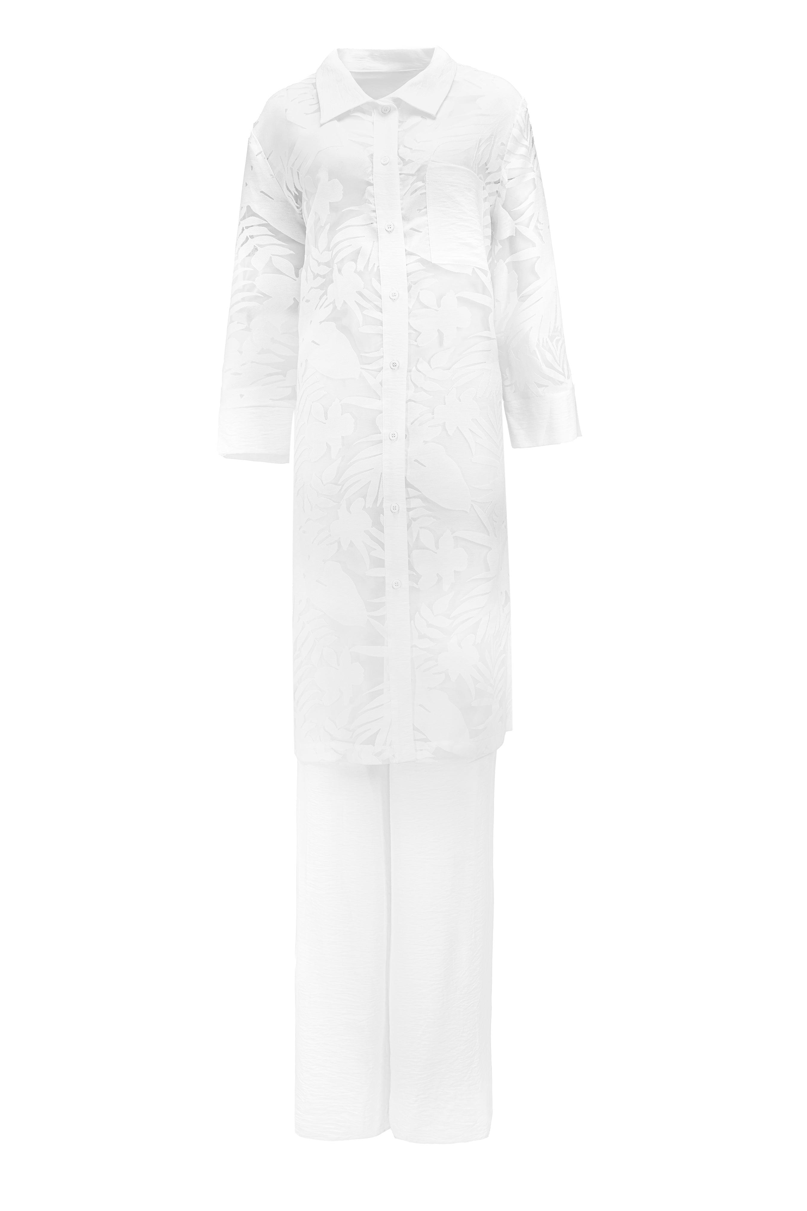 TEXTURED SHIRT AND WIDE-LEG PANTS SET