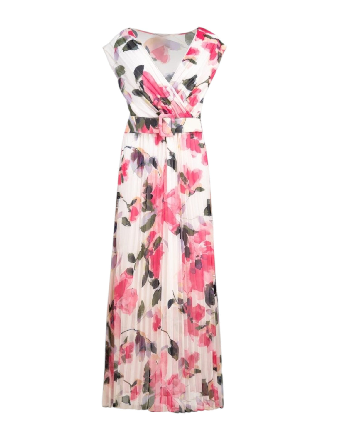 PLEATED FLORAL MAXI DRESS