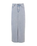 LIGHT WASH DENIM STRAIGHT MIDI SKIRT