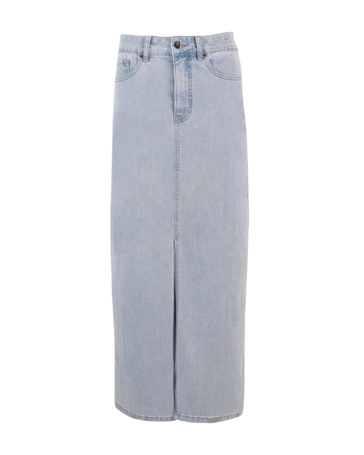 LIGHT WASH DENIM STRAIGHT MIDI SKIRT