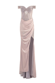 OFF-SHOULDER CORSET DRAPE GOWN