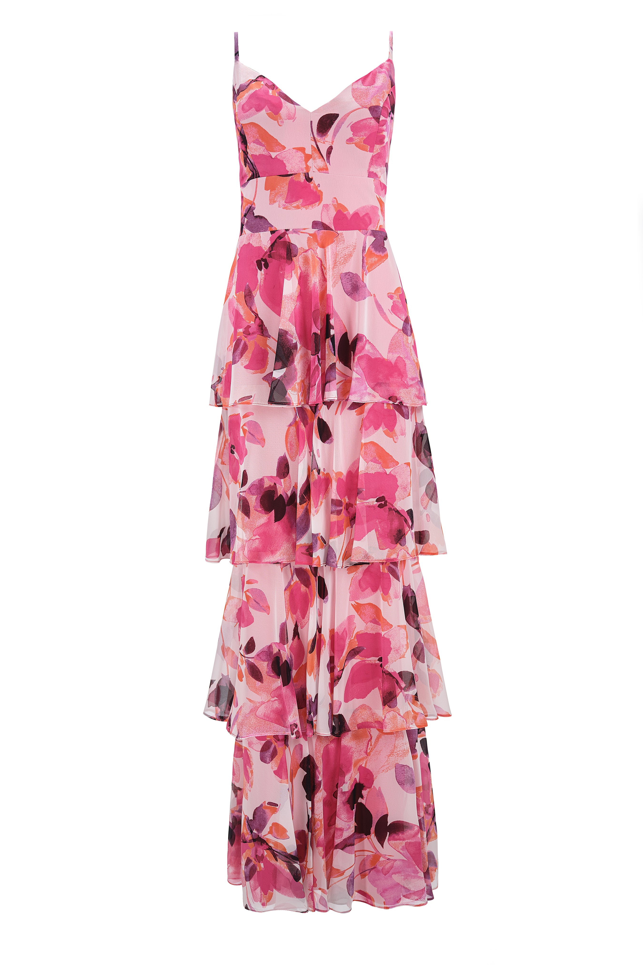 TIERED SPAGHETTI STRAP FLORAL DRESS