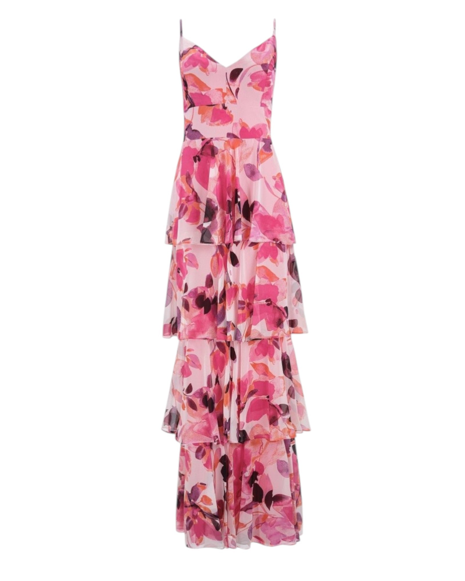 TIERED SPAGHETTI STRAP FLORAL DRESS