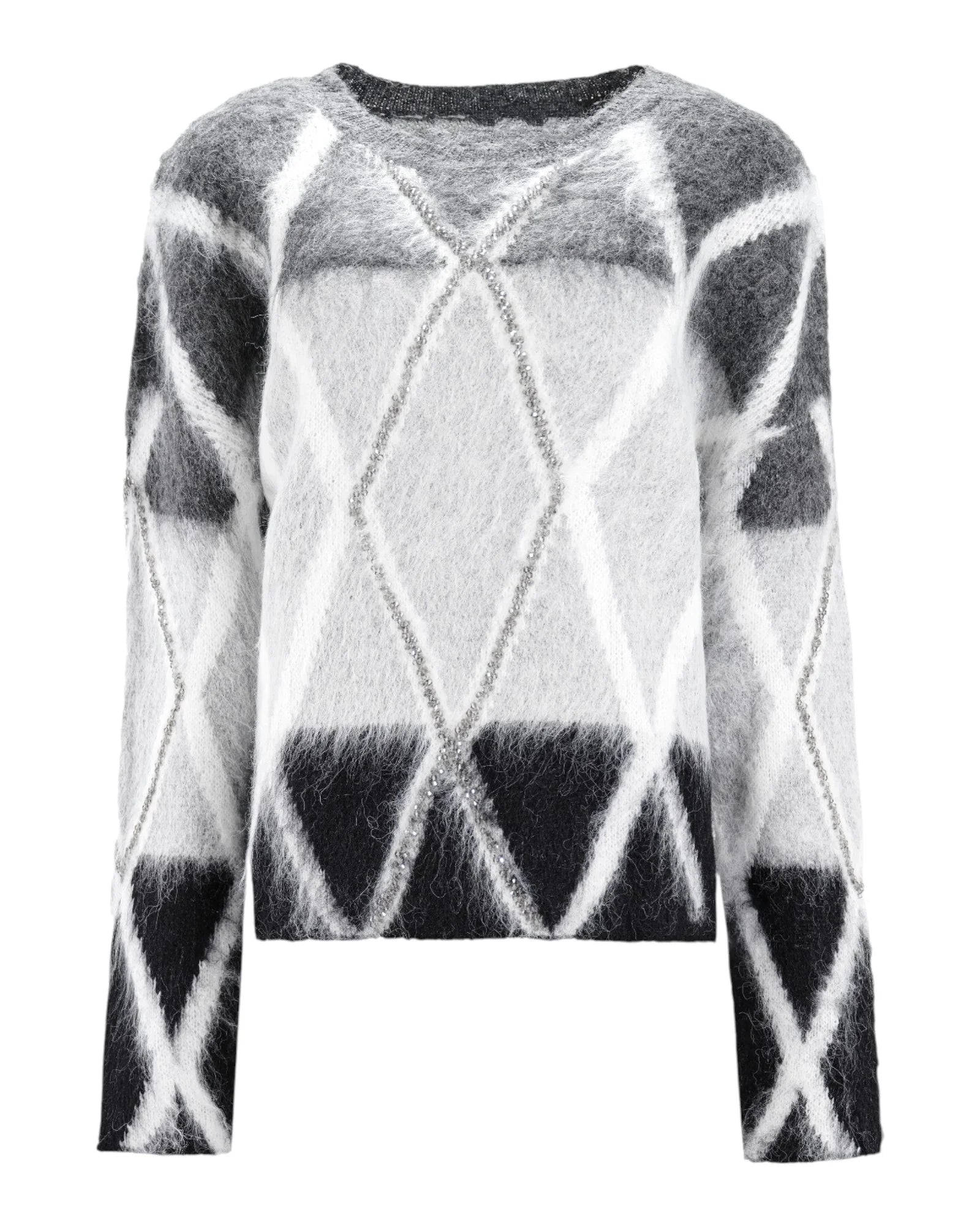 GEOMETRIC FUZZY KNIT SWEATER