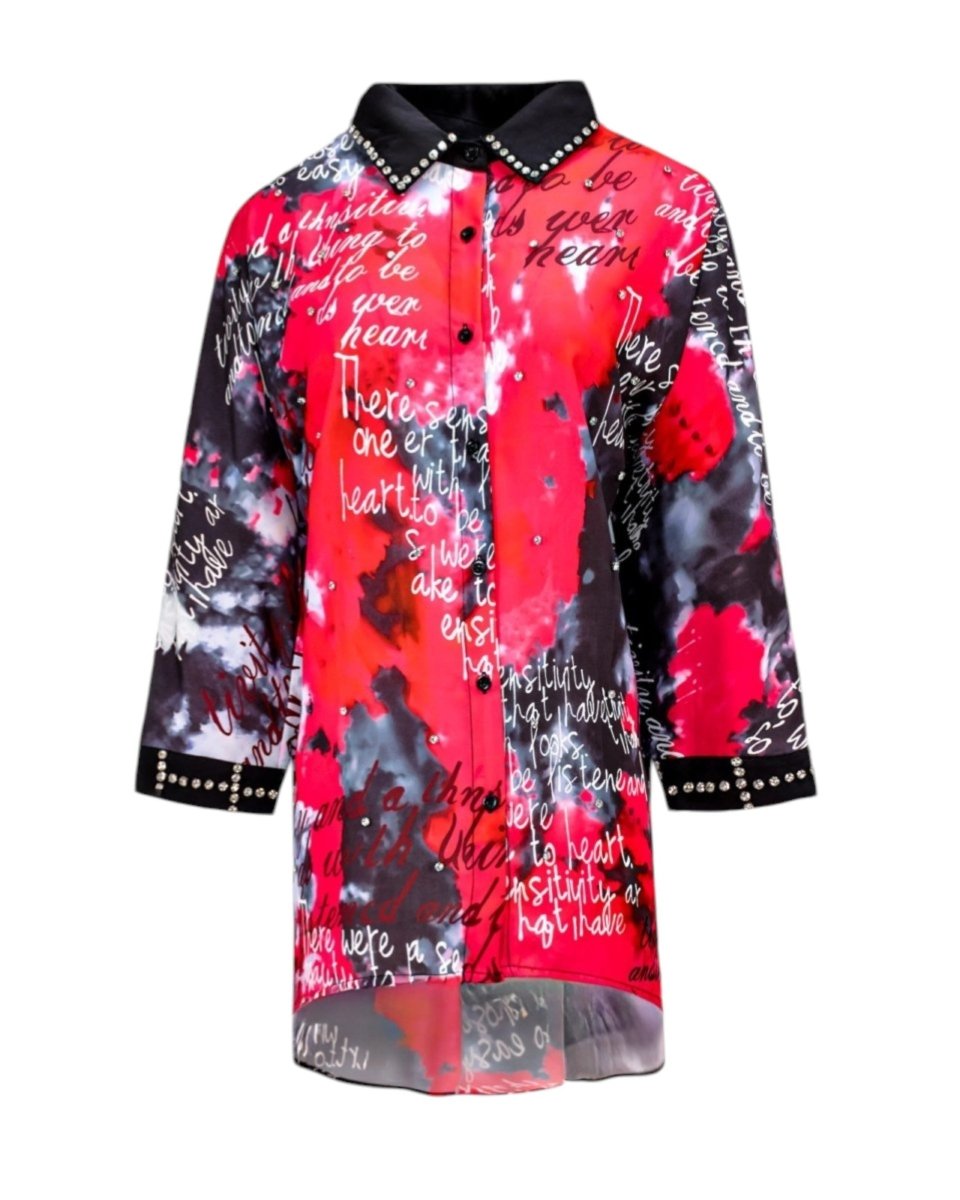 SCRIPT PRINT STUDDED COLLAR SHIRT