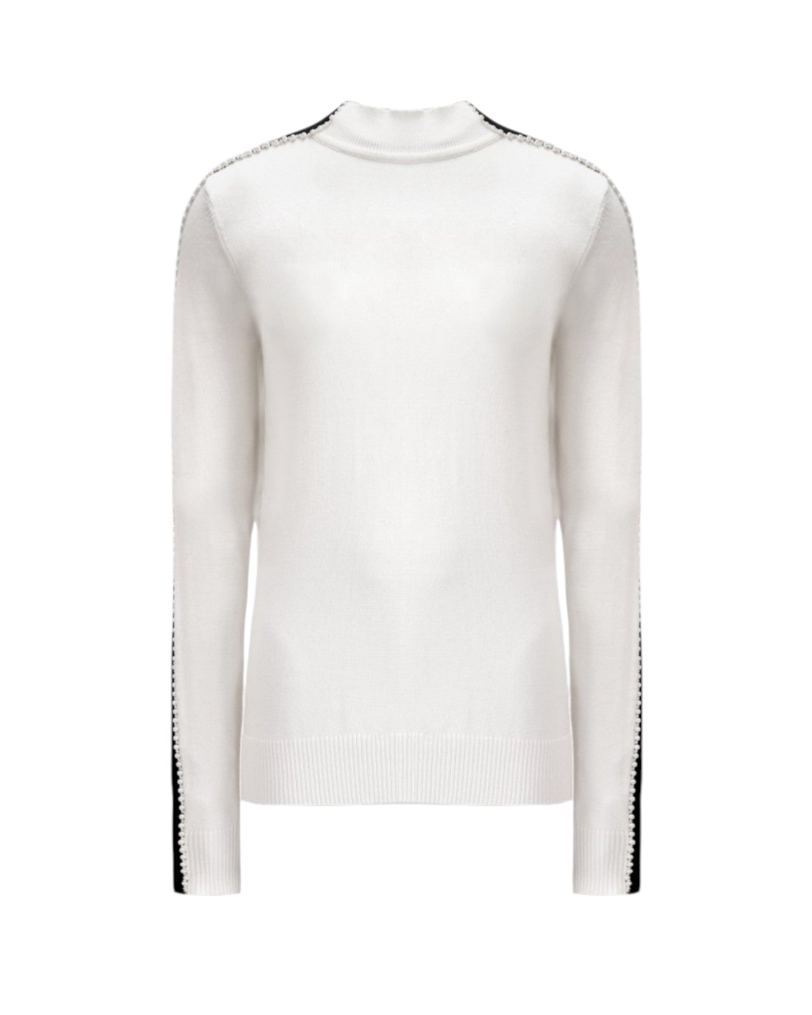 PEARL-TRIMMED MOCK NECK SWEATER