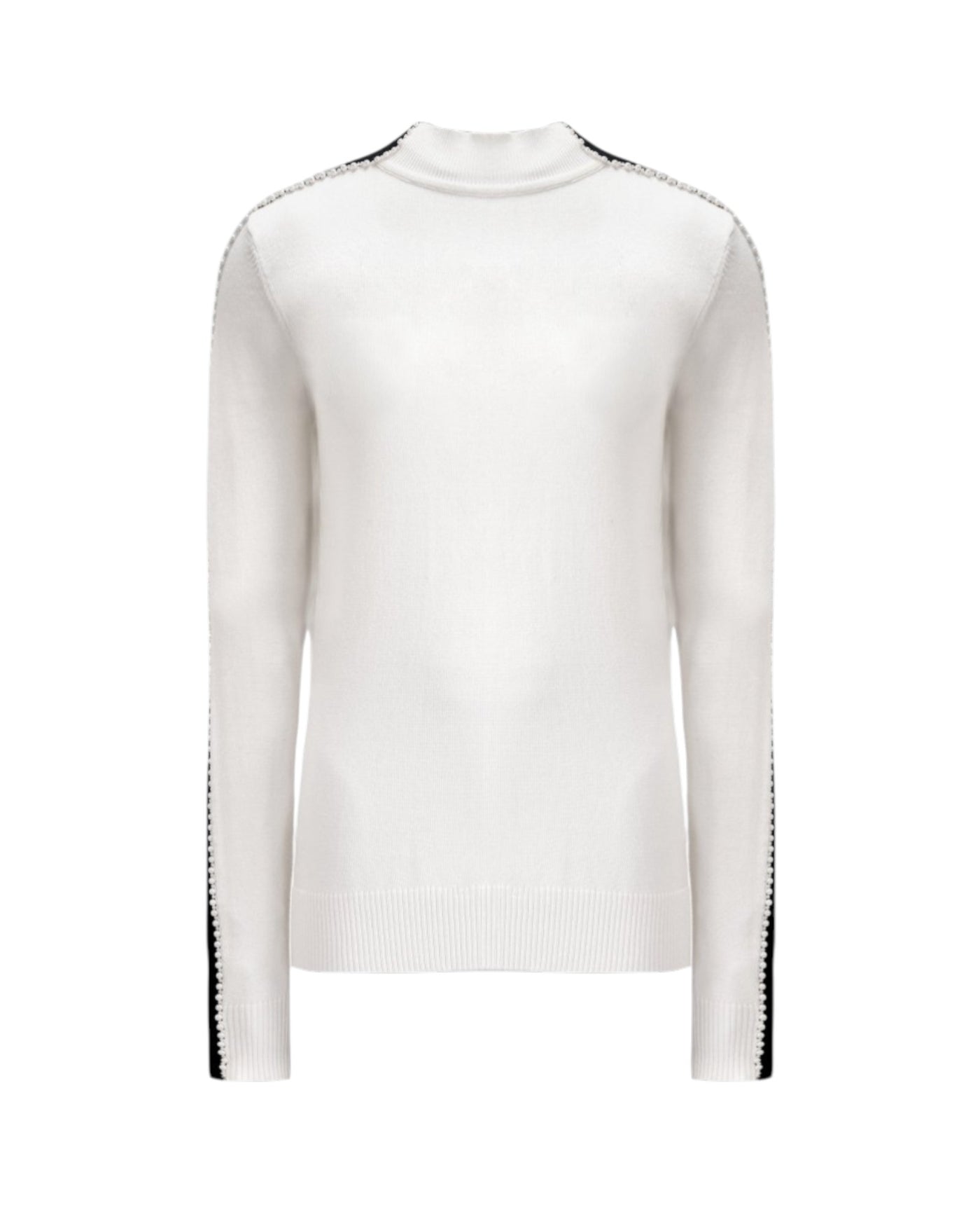 PEARL-TRIMMED MOCK NECK SWEATER