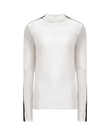 PEARL-TRIMMED MOCK NECK SWEATER