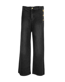 MID-WASH BUTTON-DETAIL WIDE JEANS