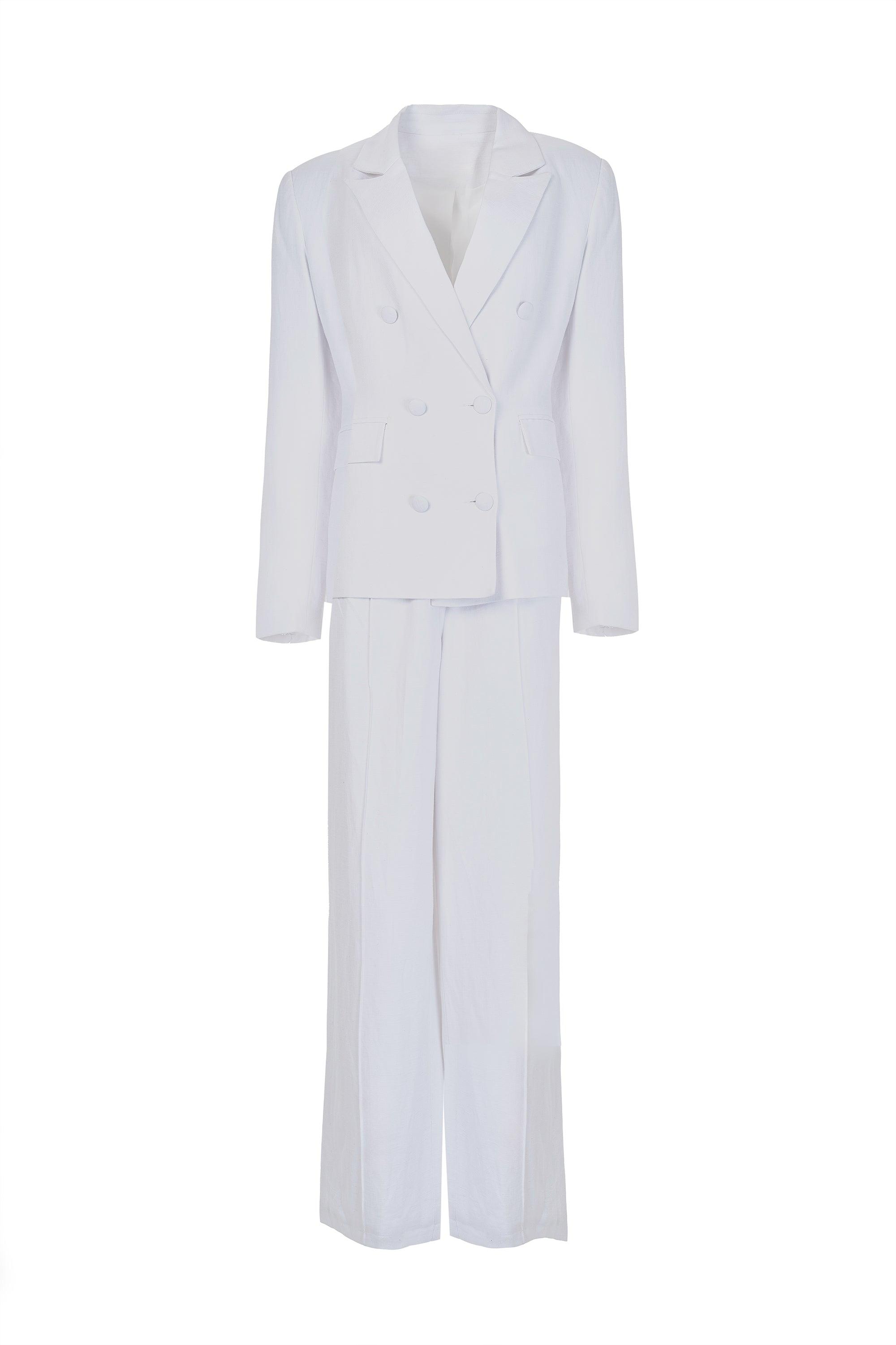 Knit White Blazer Style and Pant Suit